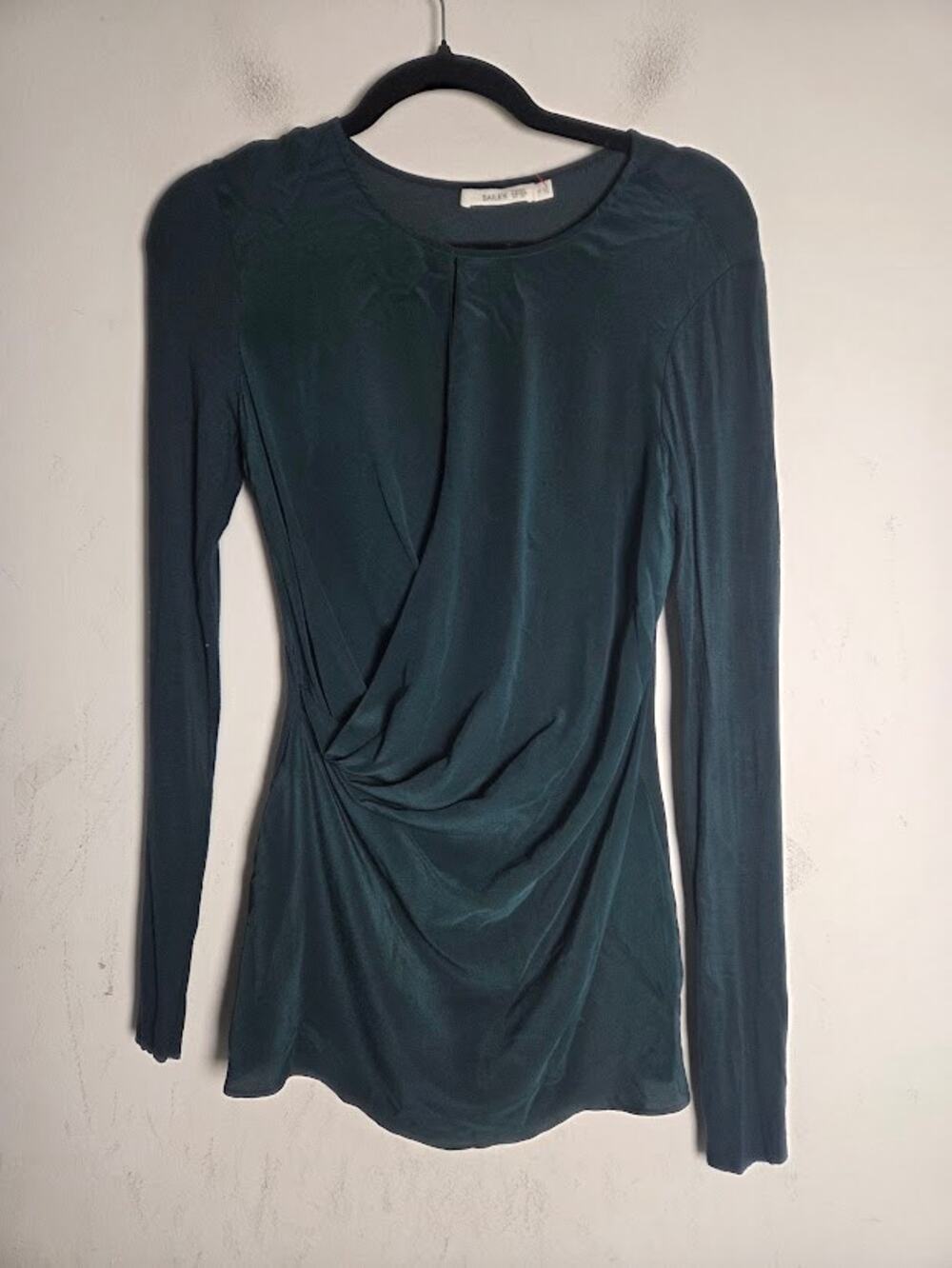 Bailey 44 Dark Green 100% Silk Ruched Draped Y2K Mixed Media Blouse size Small